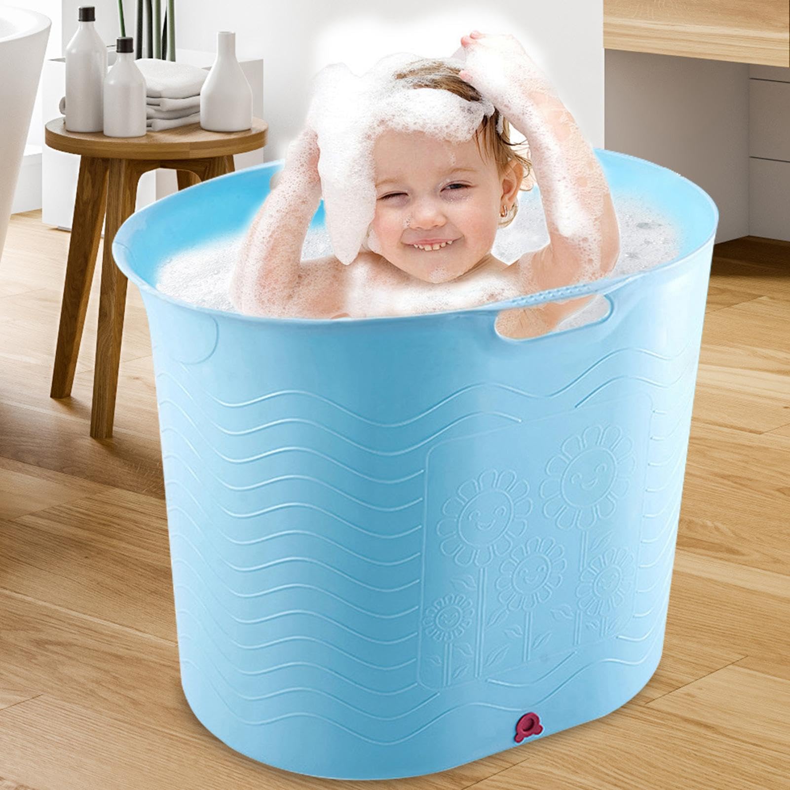 Safe & Portable Baby Bathtub for Toddlers - High Temperature Resistant, Drainage Bottom Design | Large Travel Bathtub Bucket for Newborns & Infants | Perfect for Home, Travel & Outdoor Baby Shower