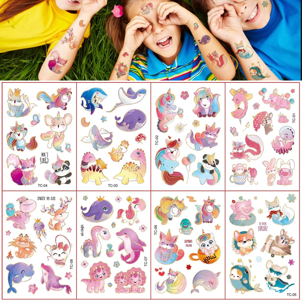 MAYCREATE® Glitter Temporary Tattoos for Women & Girls - Fake Body Art Stickers for Face, Arms, Legs - Cartoon Animal Designs for Rave Parties, Halloween Costumes & Festival Makeup - Perfect for Cosplay, Music Festivals and Themed Events