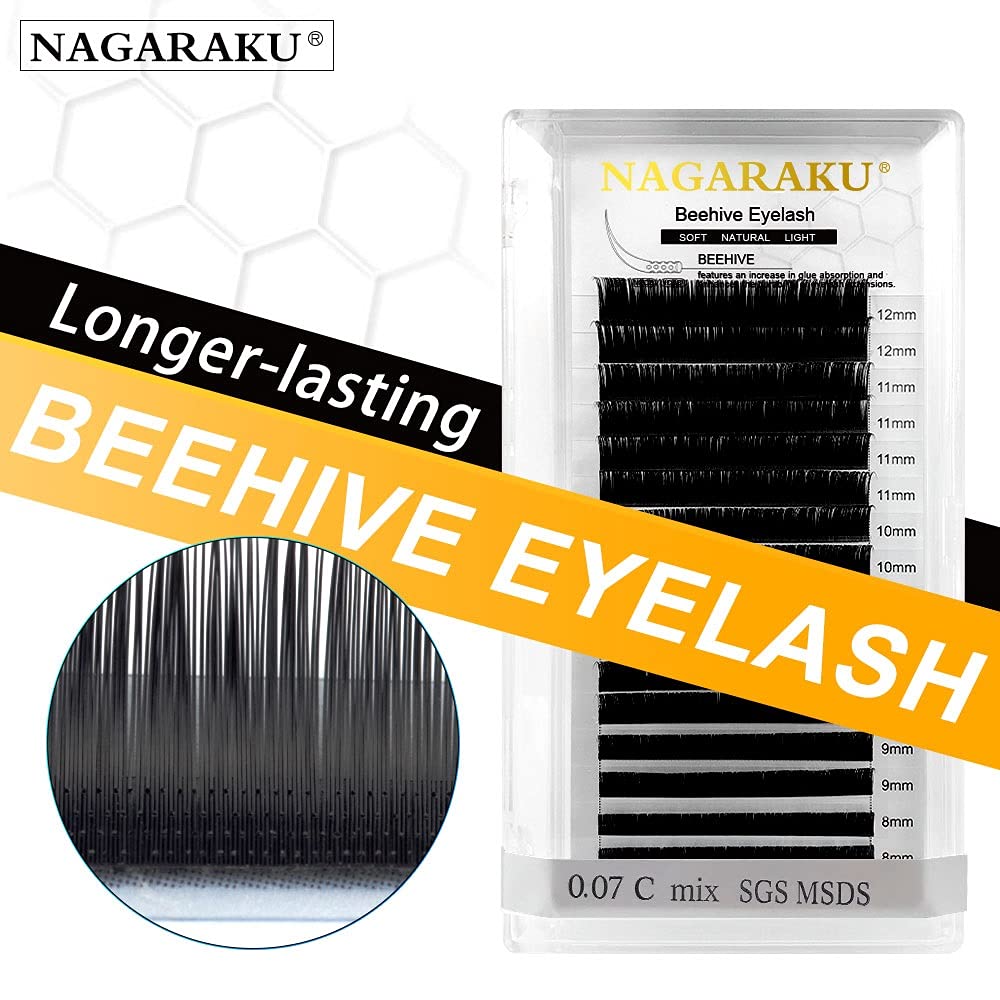 NAGARAKU 0.07mm C Curl Individual Eyelash Extensions - Matte Black Clusters, 16 Rows, 16mm Length for Longer Lasting Volume | Professional Salon Quality Lash Supplies | Perfect for Bridal, Party & Everyday Glam Looks