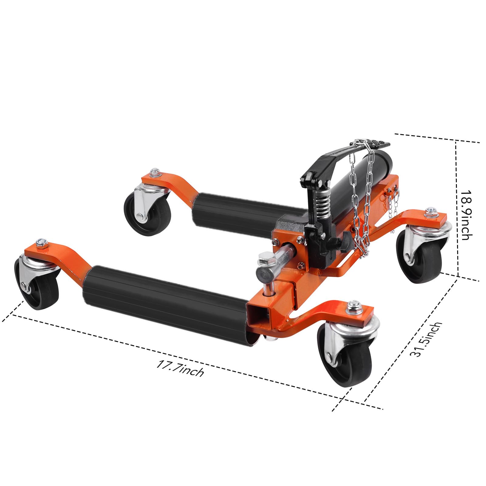 4PC Heavy Duty Wheel Dolly Set - 1500LBS Capacity Car Dolly with Hydraulic Tire Jack for Vehicle Positioning - Perfect for Truck, RV, Trailer & Auto Repair Shops (Orange) - Ideal for Garage Maintenance, Tire Changes & Vehicle Storage