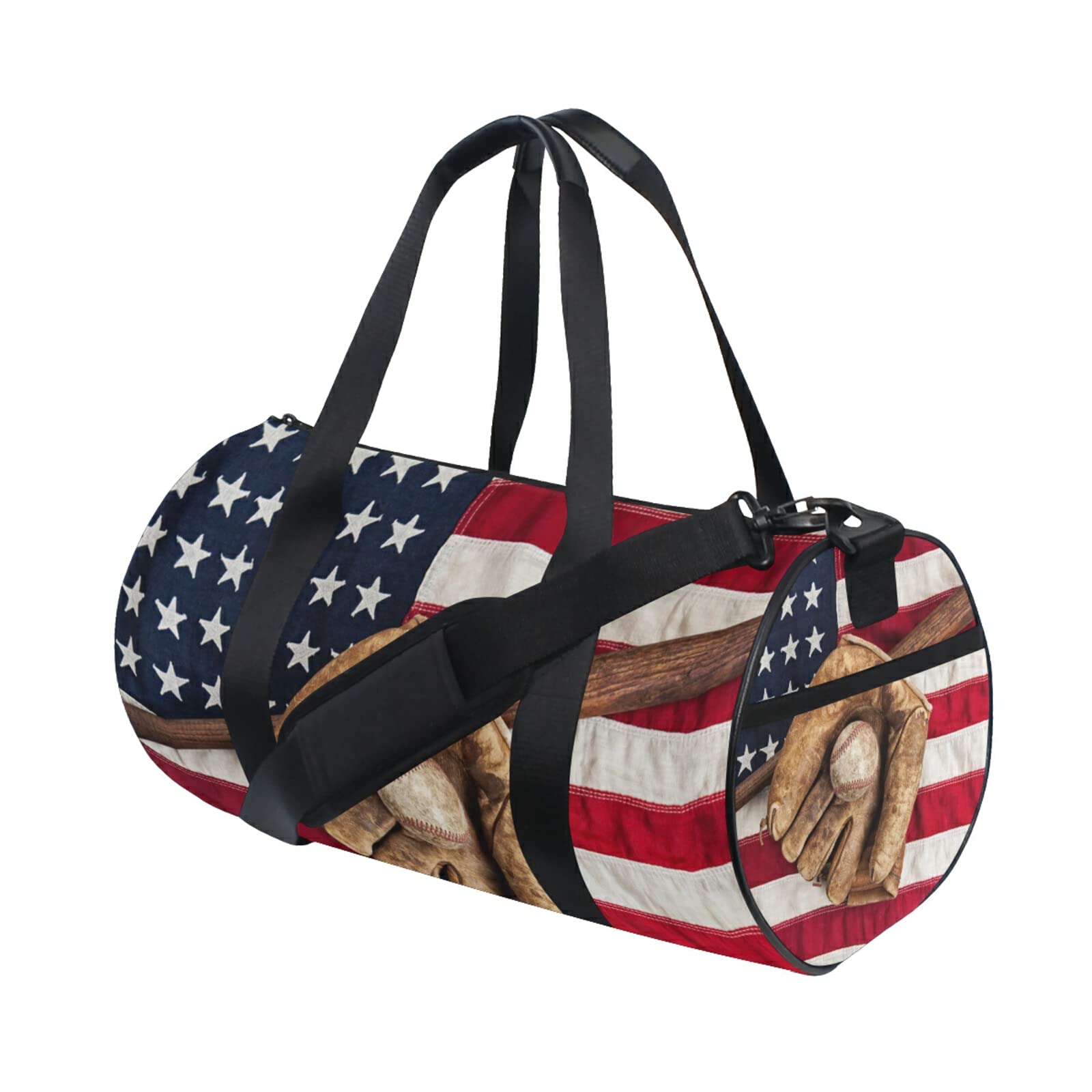 Vintage American USA Flag Baseball Duffel Bag - Canvas Sports Gym Travel Bag for Men & Women - Perfect for Overnight Trips, Workouts, and Sports Events