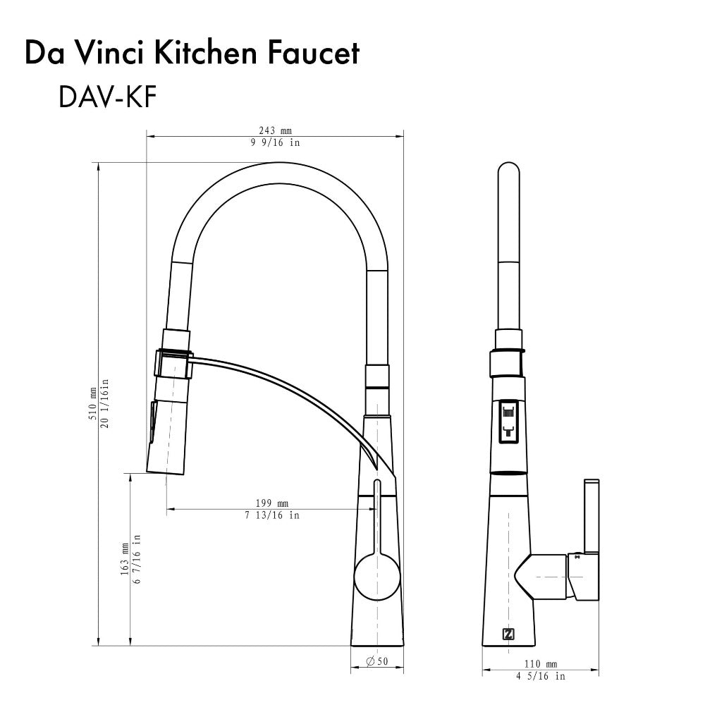 ZLINE Da Vinci Pull Down Single Handle Kitchen Faucet in Brushed Nickel - Modern Design for Easy Cooking & Dishwashing | Perfect for Home & Restaurant Use (DAV KF BN)