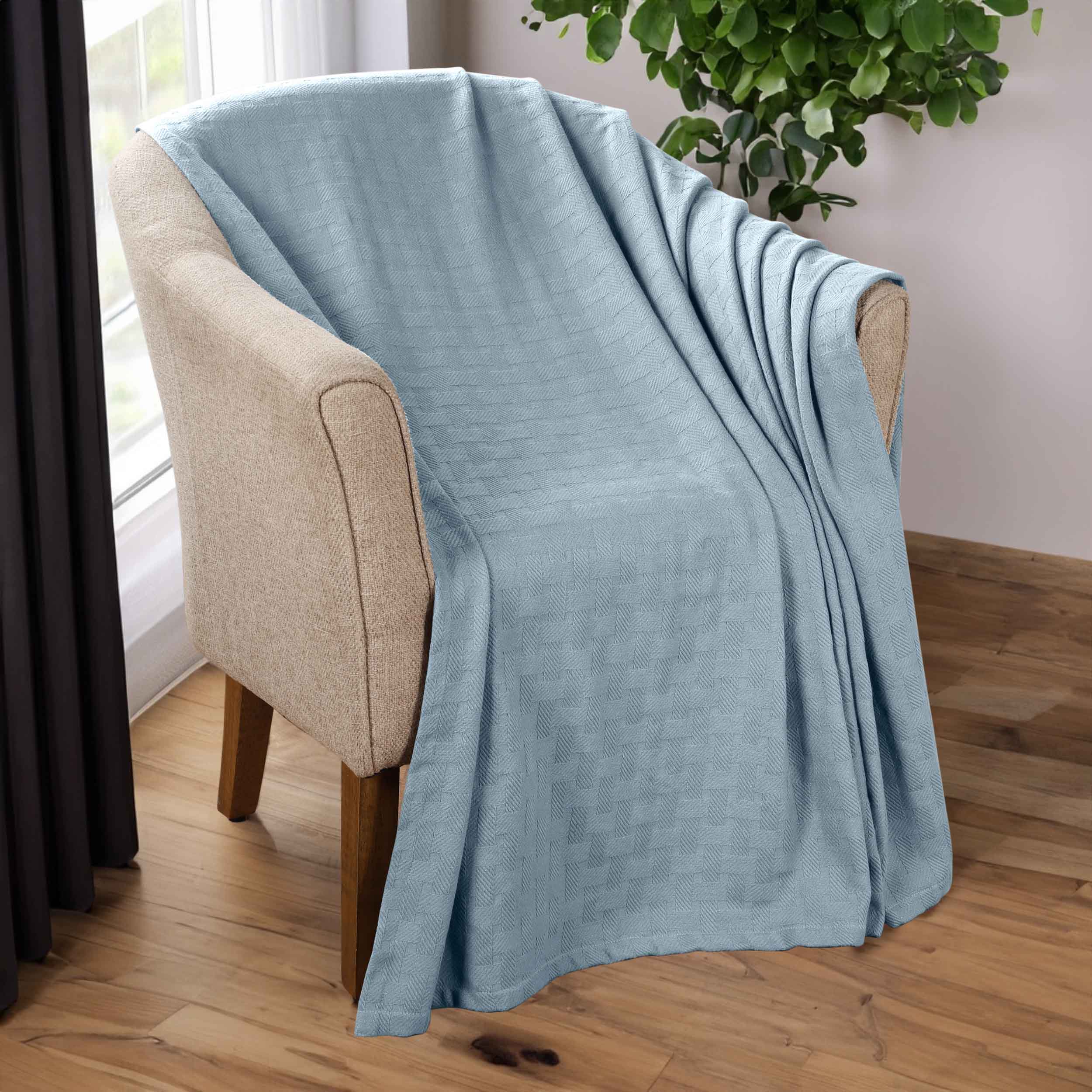 Soft Basketweave All-Season Cotton Bed Blanket & Sofa Throw - Lightweight Breathable Blanket for Bedroom, Living Room, Travel and Outdoor Use