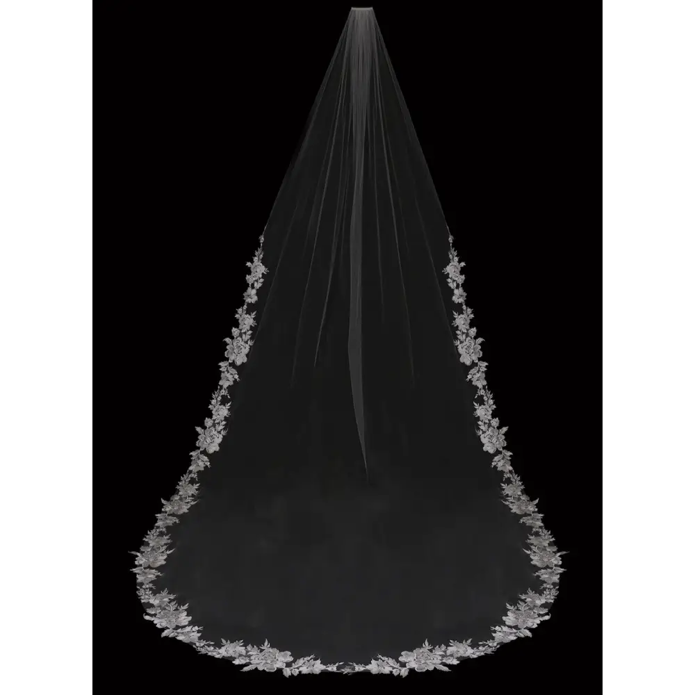 Royal Cathedral Bridal Veil - Elegant Lace Wedding Veil with Beaded Detailing | V2391RC | Perfect for Church Weddings, Cathedral Ceremonies & Formal Bridal Looks
