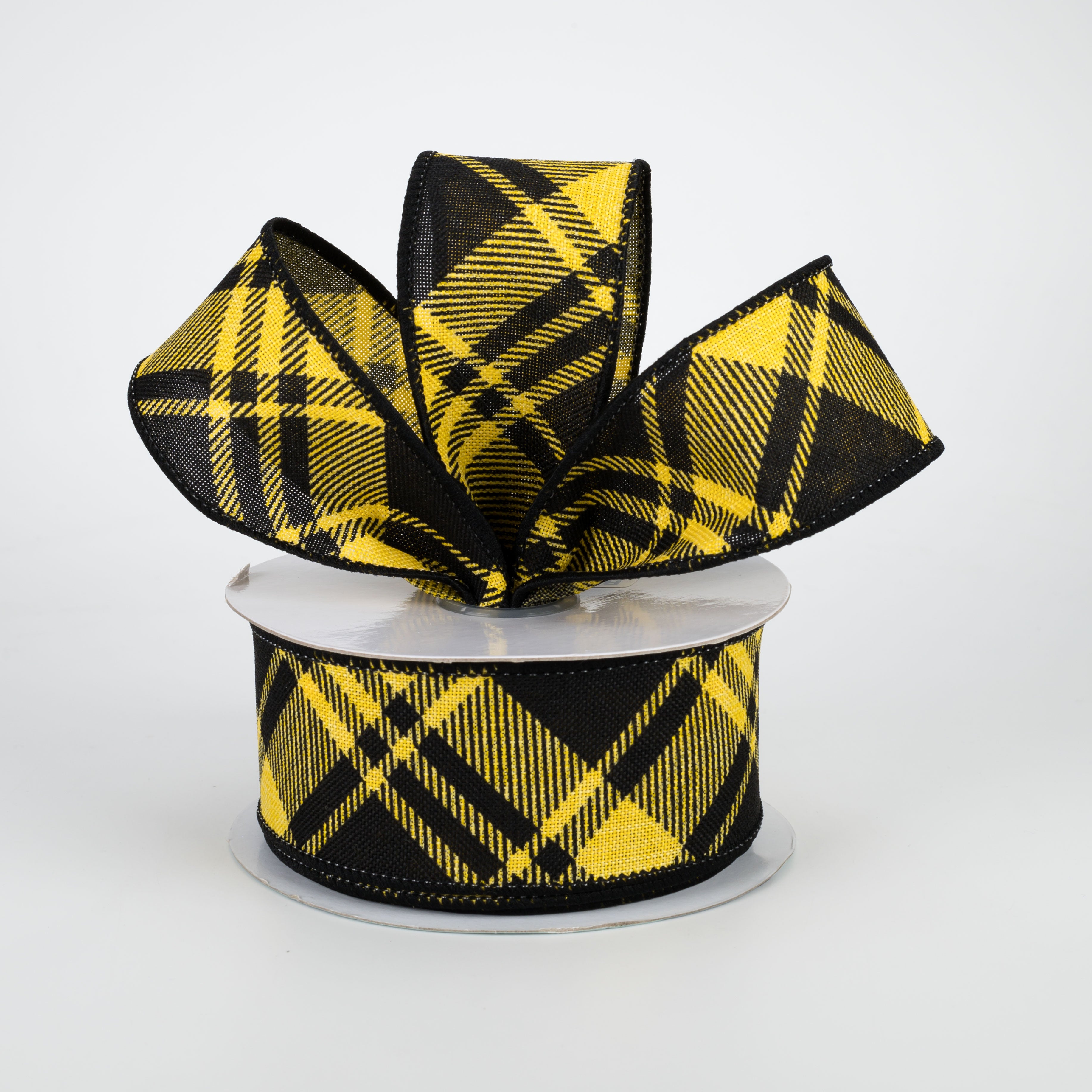 1.5 Inch Diagonal Stripe Check Ribbon - Yellow & Black Grosgrain Ribbon (10 Yards) for Gift Wrapping, Crafts, Hair Bows & Party Decorations