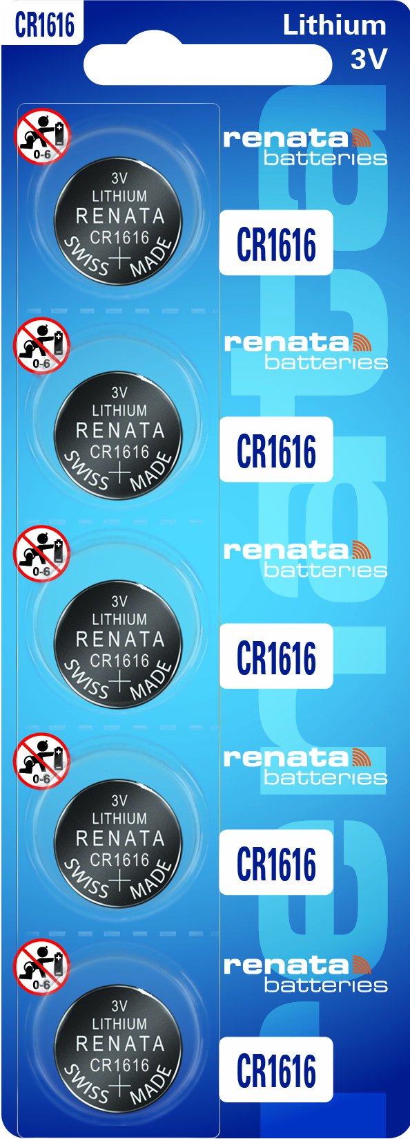 Renata CR1225 3V Lithium Coin Cell Batteries (5-Pack) - Long-Lasting Power for Watches, Calculators, Key Fobs & Medical Devices