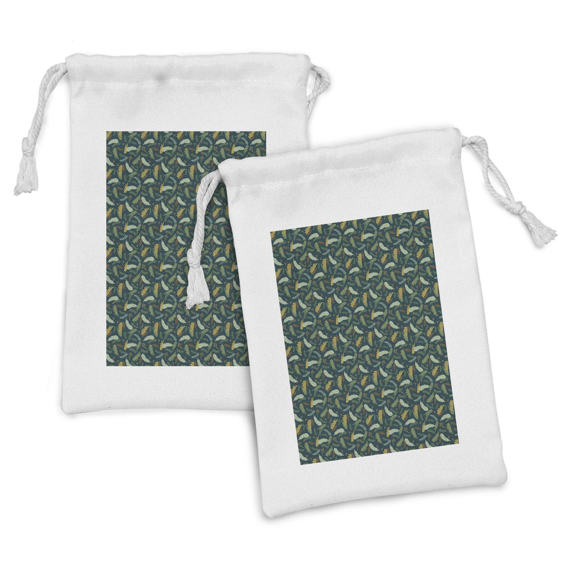 Ambesonne Floral Fabric Pouch Set of 2 - Christmas Tree Pattern Drawstring Bags for Toiletries, Masks & Party Favors (9