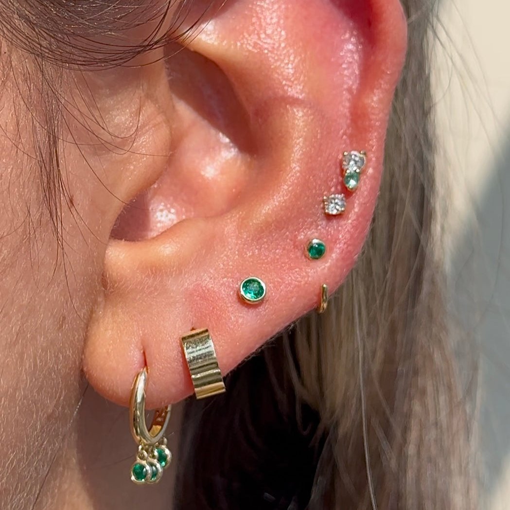 14K Solid Yellow Gold Emerald Ear Cuff - Elegant Cartilage Earring for Women - Perfect for Parties, Weddings & Everyday Wear