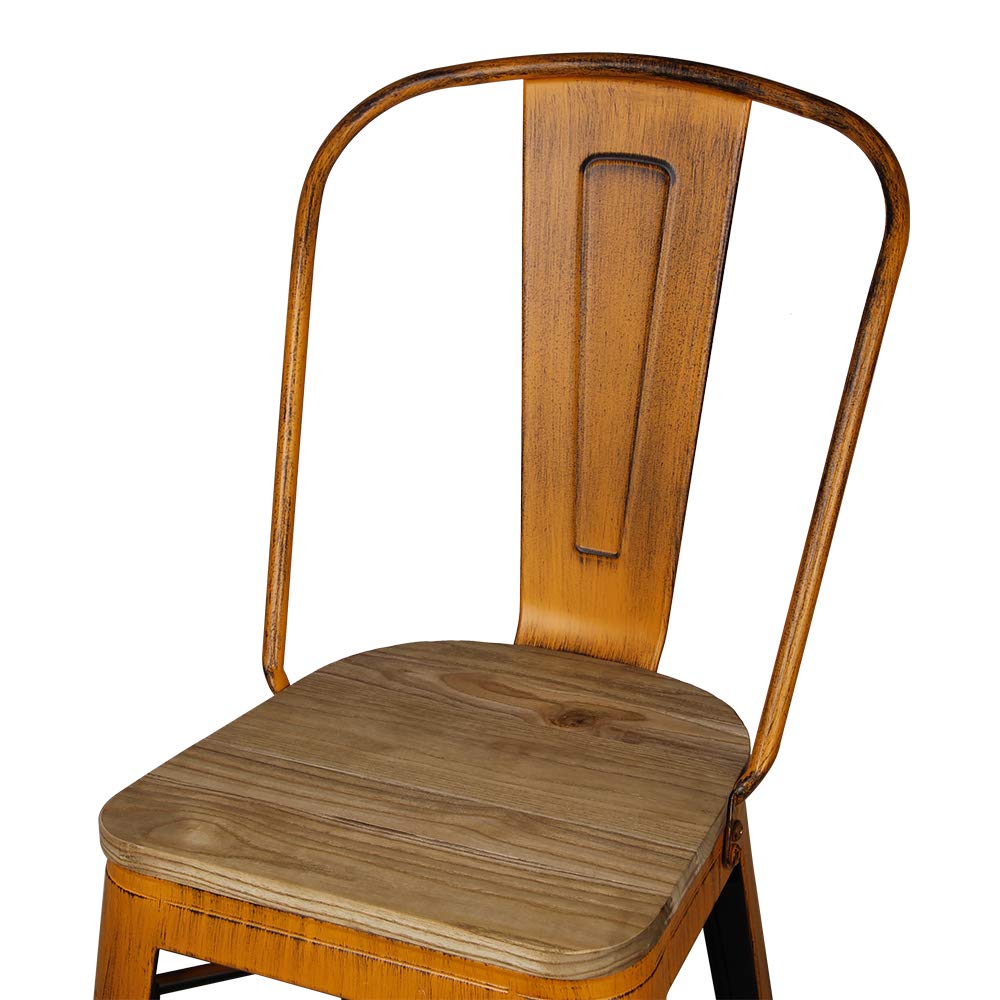 GIA High Back Armless Metal Bar Stools with Light Wood Seat - Set of 4 Antique Orange Counter Height Chairs for Kitchen Island, Breakfast Nook & Home Bar Decor