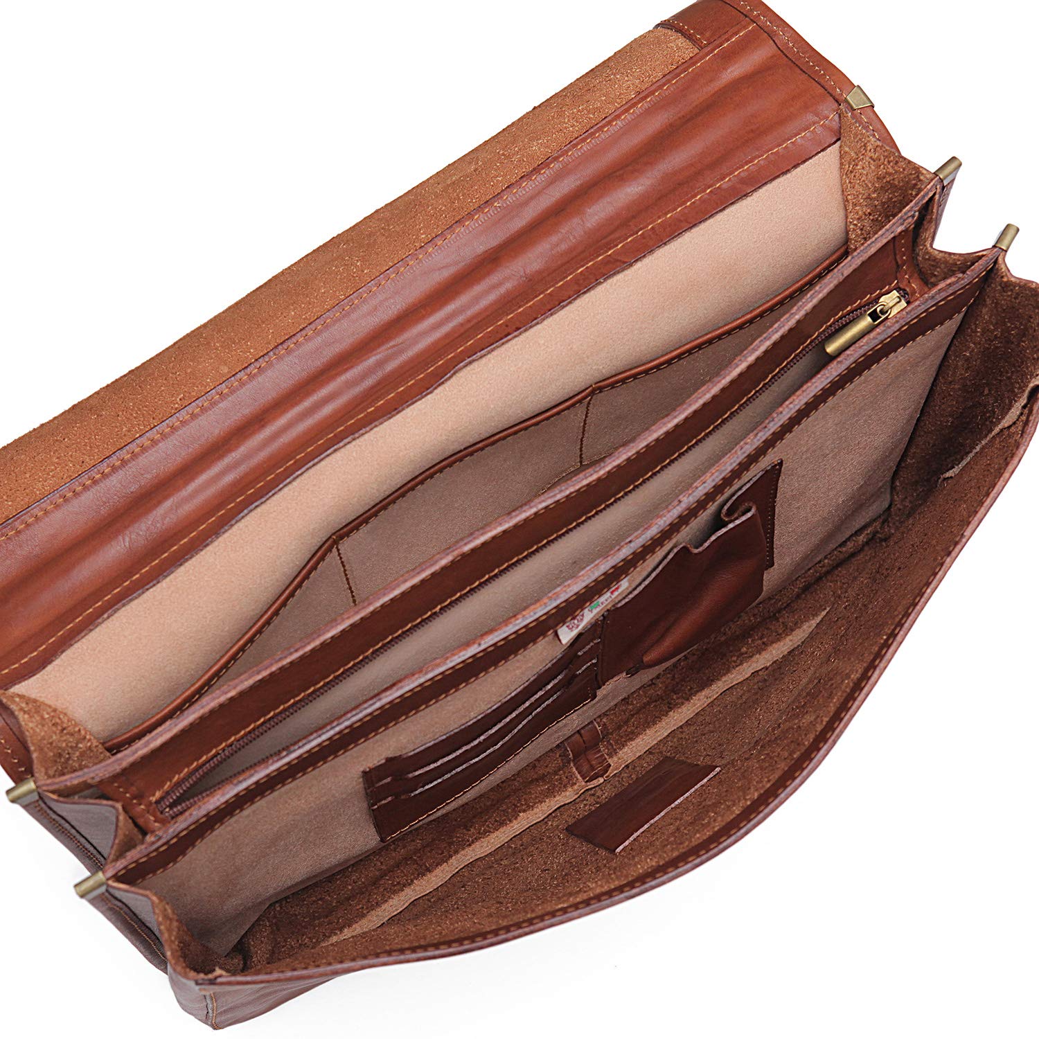 Premium Scafaftti Triple Gusset Leather Briefcase for Men - Chocolate Brown Business Bag - Perfect for Office, Travel & Professional Meetings