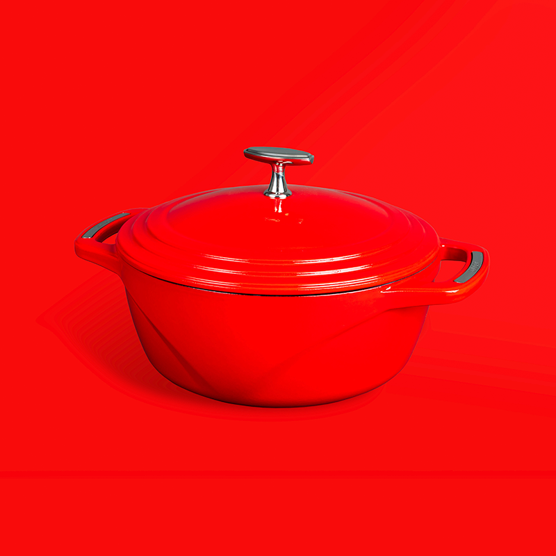 Premium 4.25L Enamel Dutch Oven with Cherry Red Finish - Perfect for Baking, Braising & Slow Cooking - USA Made Cast Iron Cookware for Home Chefs