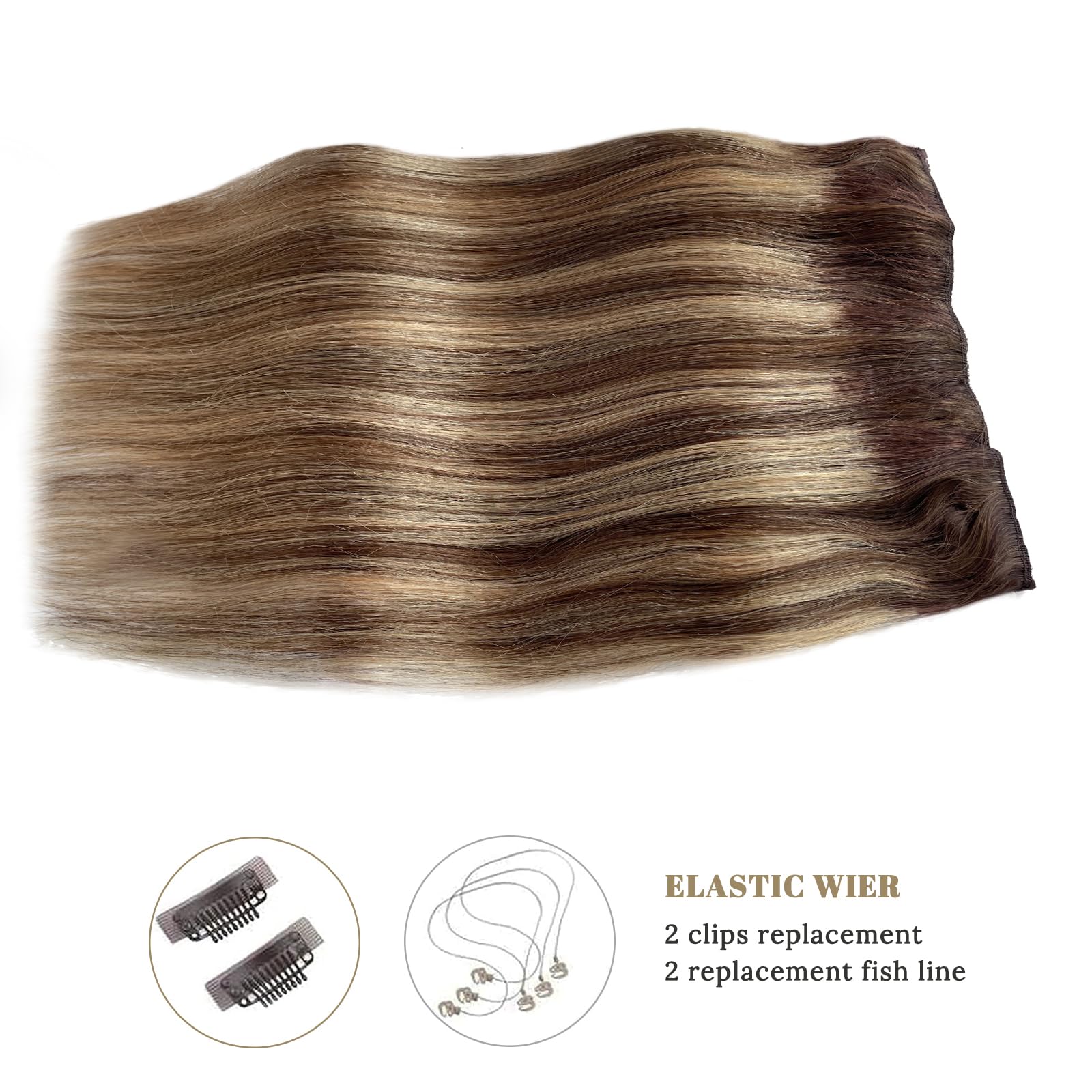Halos 22Inch 100g Invisible Wire Real Human Hair Extensions - Strawberry Blonde Ombre Medium Brown - Natural Looking Hair Extensions for Volume & Length | Perfect for Parties, Weddings & Everyday Styling