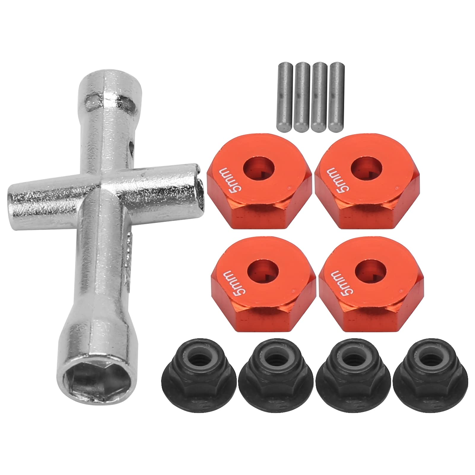 VGEBY 12mm Wheel Hex Adapter with Cross Wrench & M4 Non-Slip Nut Set - 5mm Thickness for 1/10 & 1/8 Scale RC Car Upgrades - Perfect for Off-Road, Drifting & Crawler RC Vehicles