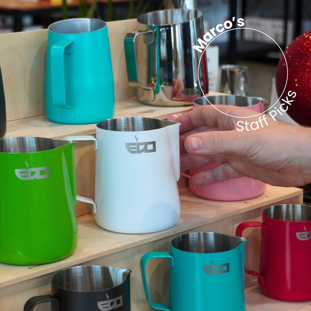Professional EDO Barista Milk Pitcher - 20oz Stainless Steel Coffee Frothing Jug for Latte Art, Perfect for Home & Commercial Espresso Machines - Ideal for Coffee Shops, Cafes & Baristas