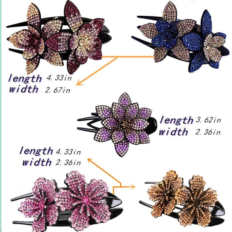 Elegant Rhinestone Hair Clip for Women - Double Flower Crystal Hairpin for Long Thick Hair | Party & Wedding Accessories