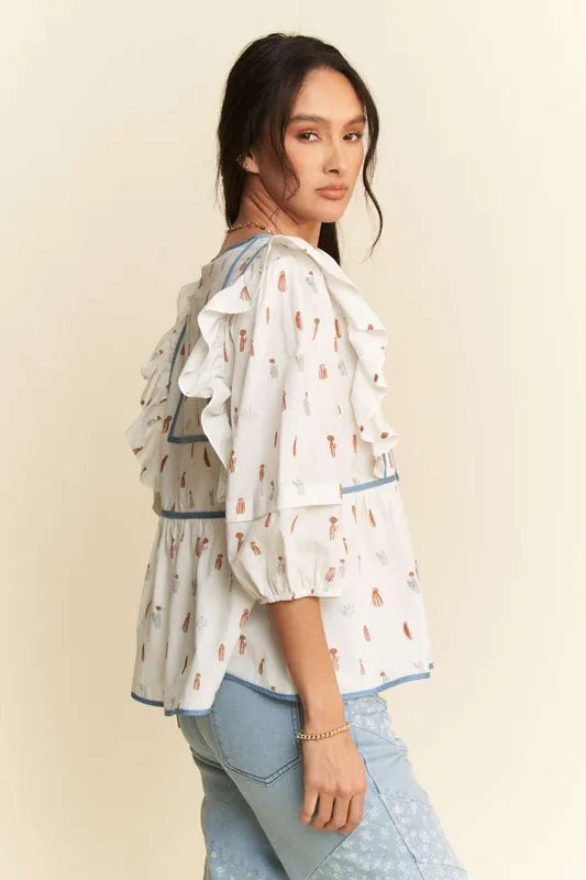 Women's Denim Binding Bodice Blouse - Stylish Vintage-Inspired Top for Casual Wear & Date Nights