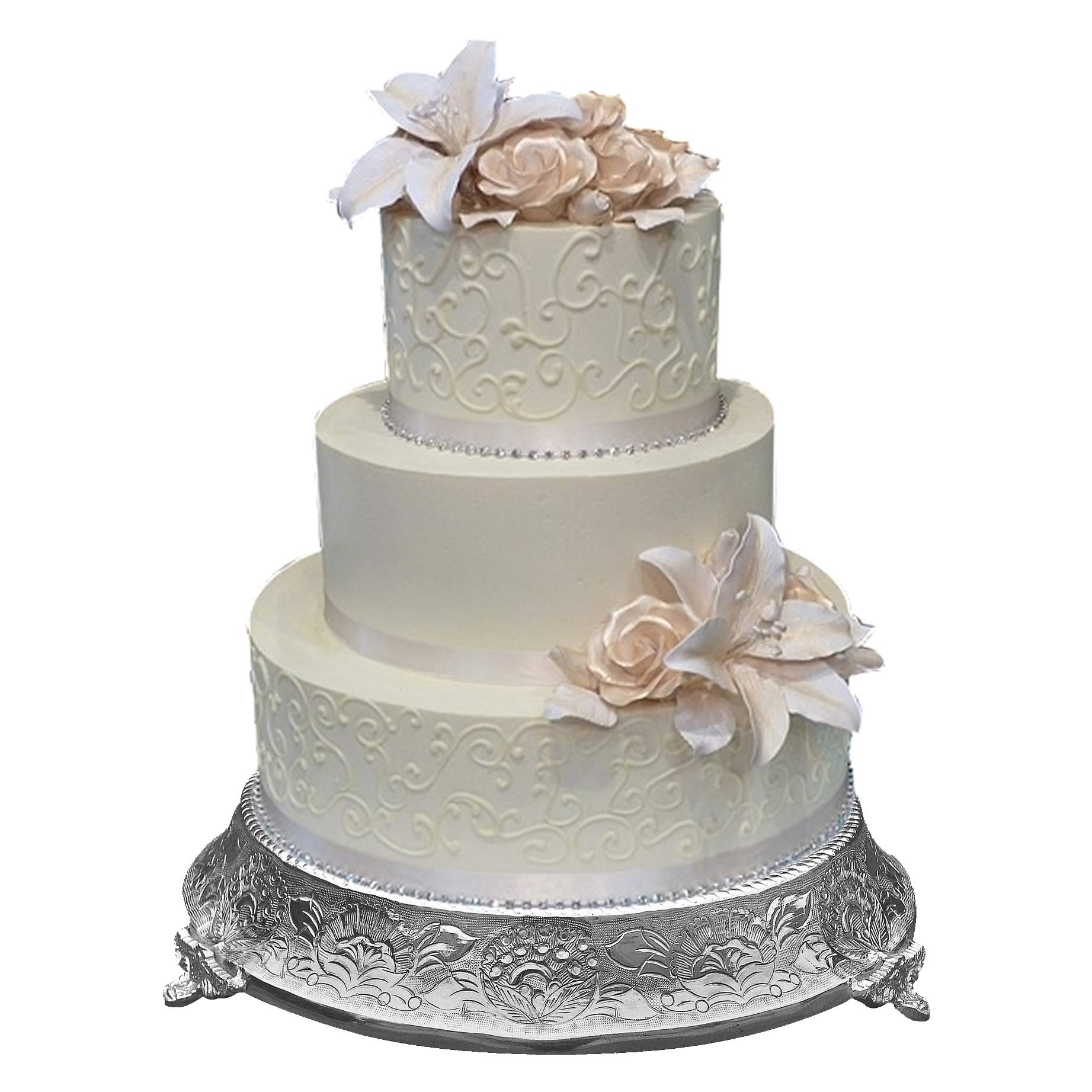 Handcrafted 18-Inch Round Silver Wedding Cake Stand - Embossed & Durable Tapered Design for Weddings, Anniversaries & Special Events | Perfect for Tiered Cakes, Dessert Displays & Centerpieces