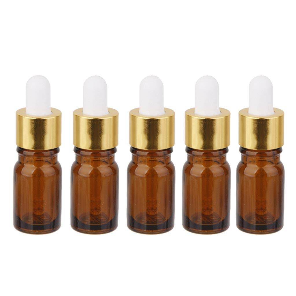 5 Pack Amber Glass Dropper Bottles with Pipette - 1oz (30ml) Essential Oil Bottles for DIY Aromatherapy, Perfume, CBD Oil & Skincare - Reusable Leak-Proof Storage Containers for Home & Travel Use