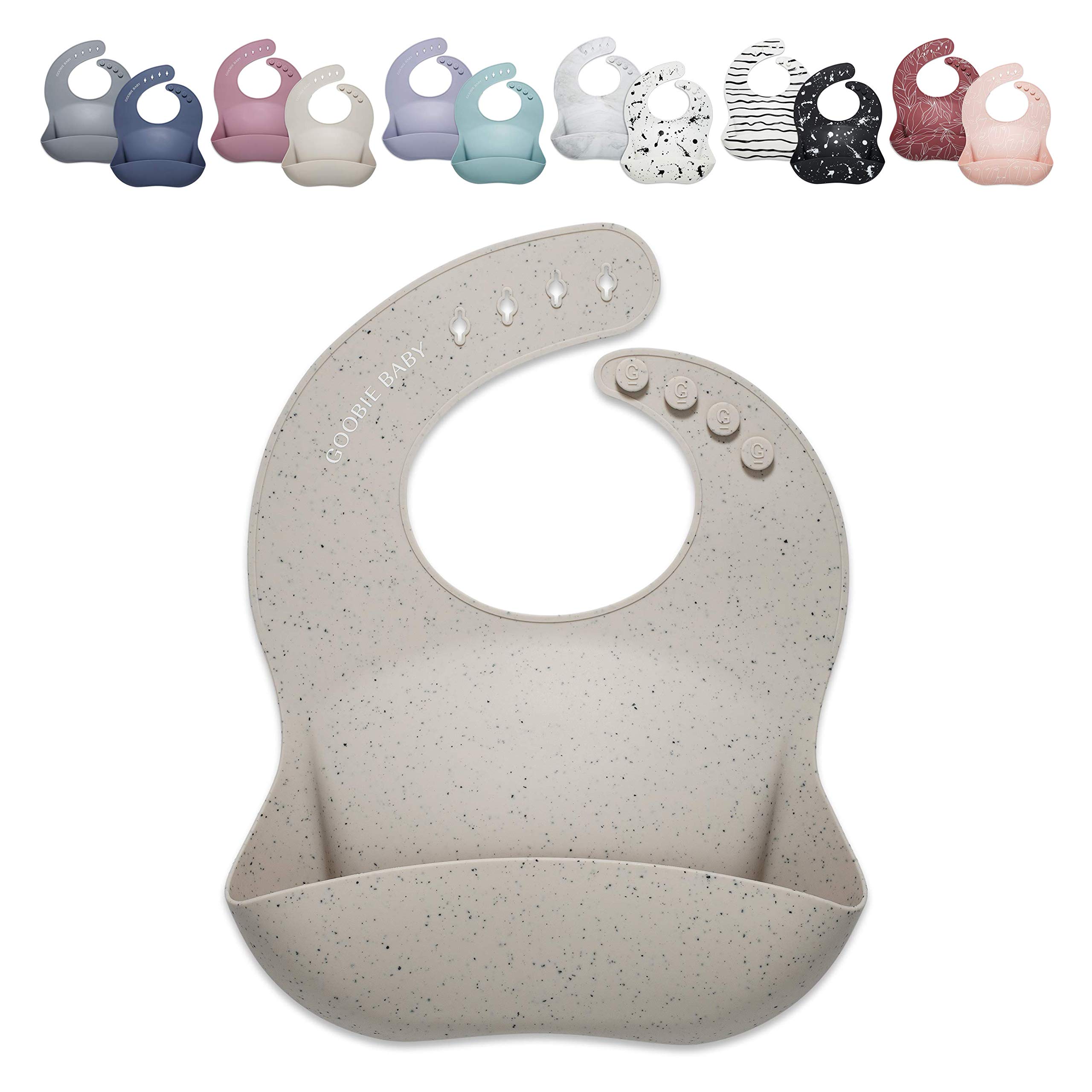 **Adjustable Silicone Baby Bib with Food Catcher - Waterproof Feeding Bib for Infants & Toddlers 4-36 Months - Soft, Easy to Clean (Speckled Sand) - Perfect for Messy Meals & On-the-Go Feeding**