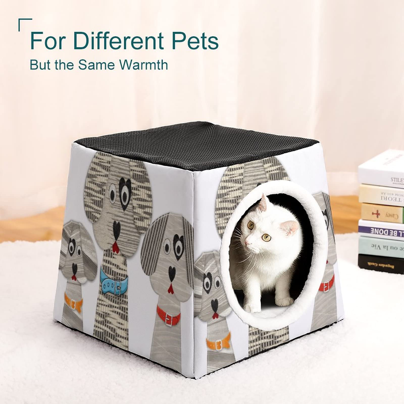 Multi-Functional Cat House - Soft Cat Bed & Cozy Sofa with Cute Printed Design, Indoor & Outdoor Kitty Shelter for Cats and Small Dogs | Perfect for Living Room, Bedroom, or Patio Use
