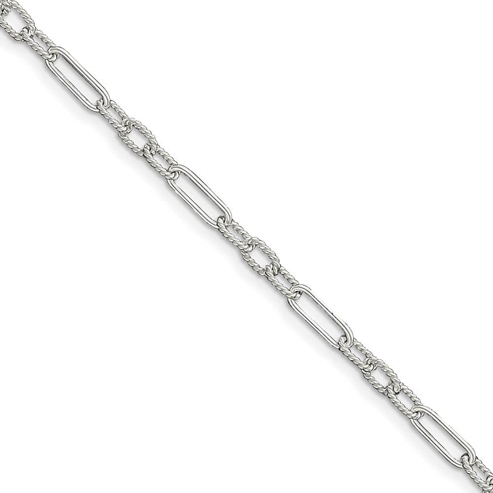 Sterling Silver 4mm Open Fancy Link Anklet - Elegant Black Bow Jewelry for Women, 10 Inch Adjustable Chain | Perfect for Beach, Party & Everyday Wear