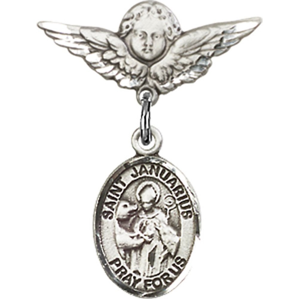 St. Januarius Sterling Silver Baby Badge with Angel Wing Charm - 7/8