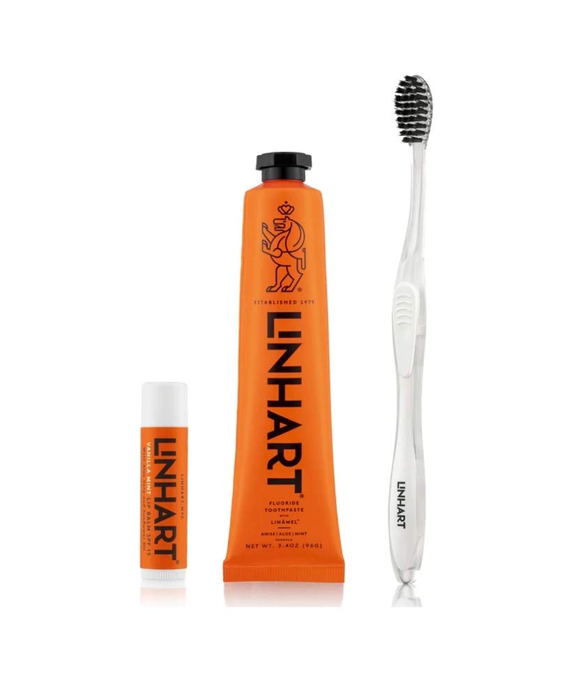 LINHART Basic Collection – Teeth Whitening Kit with Whitening Toothpaste, Toothbrush & Lip Balm for Women, Men & Kids – Natural Oral Care Gift Set for Home & Travel Use – Perfect for Daily Dental Hygiene and On-the-Go Freshness