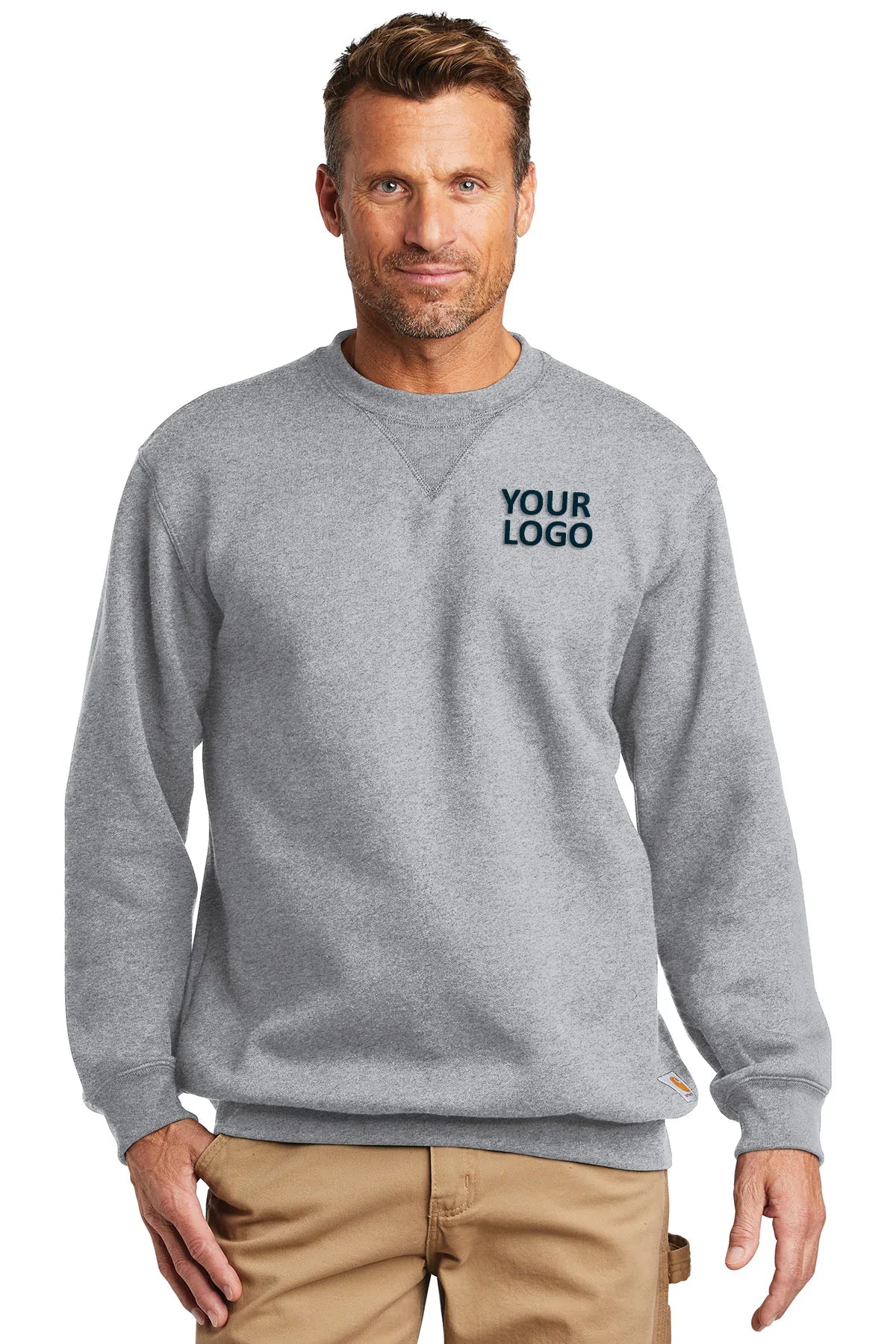 Carhartt Midweight Custom Sweatshirts for Men & Women - Heather Grey Pullover Hoodie - Workwear & Casual Wear for Outdoor Activities