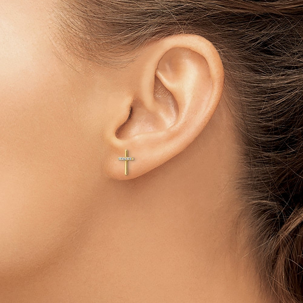 14K Gold Plated CZ Cross Post Earrings for Women - Elegant Religious Jewelry Gift (Model YE2122) - Perfect for Church, Weddings & Everyday Wear