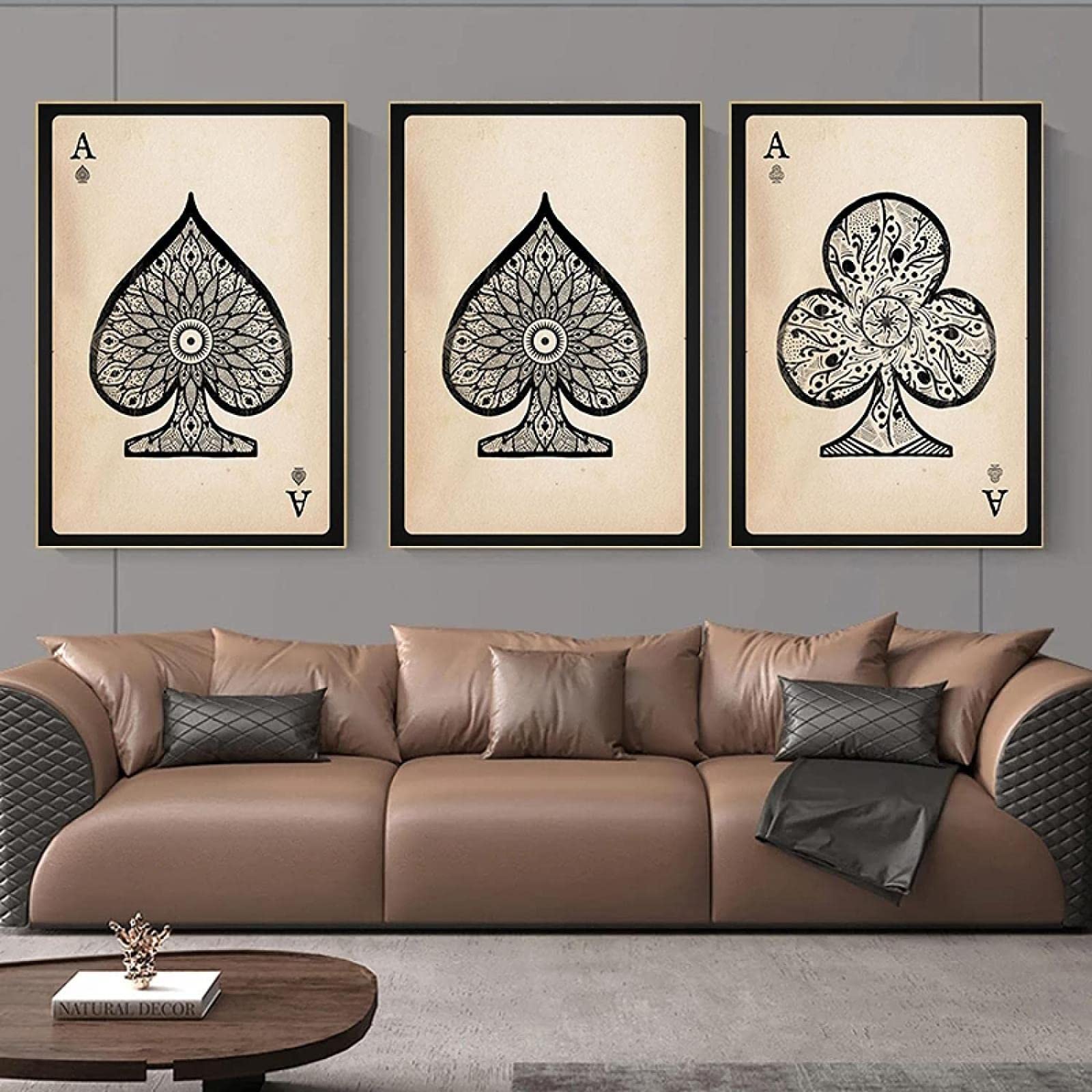 Vintage Playing Cards Canvas Wall Art - Set of 3 Frameless Posters (31x51 inch) - Perfect for Bar Decor, Home Design & Bedroom Decorations - Unique Playing Card Themed Prints for Game Rooms & Man Caves