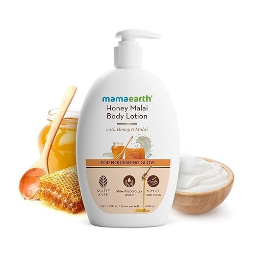 Nourishing Honey Malai Body Lotion with Honey & Milk Cream for Glowing Skin - 400ml | Deep Hydration for Dry Skin, Daily Moisturizer for Soft & Radiant Complexion