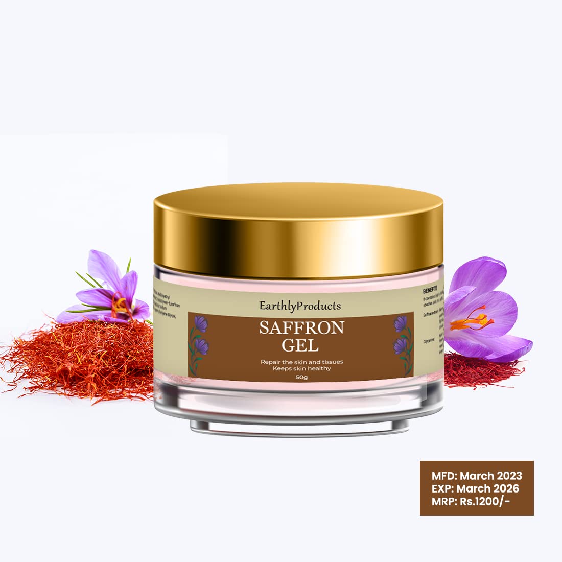 EARTHLY PRODUCTS Saffron Nourishing Face Gel - 50g for Wholesome, Smooth & Moisturized Skin | Daily Hydration & Glow Booster for Radiant Complexion