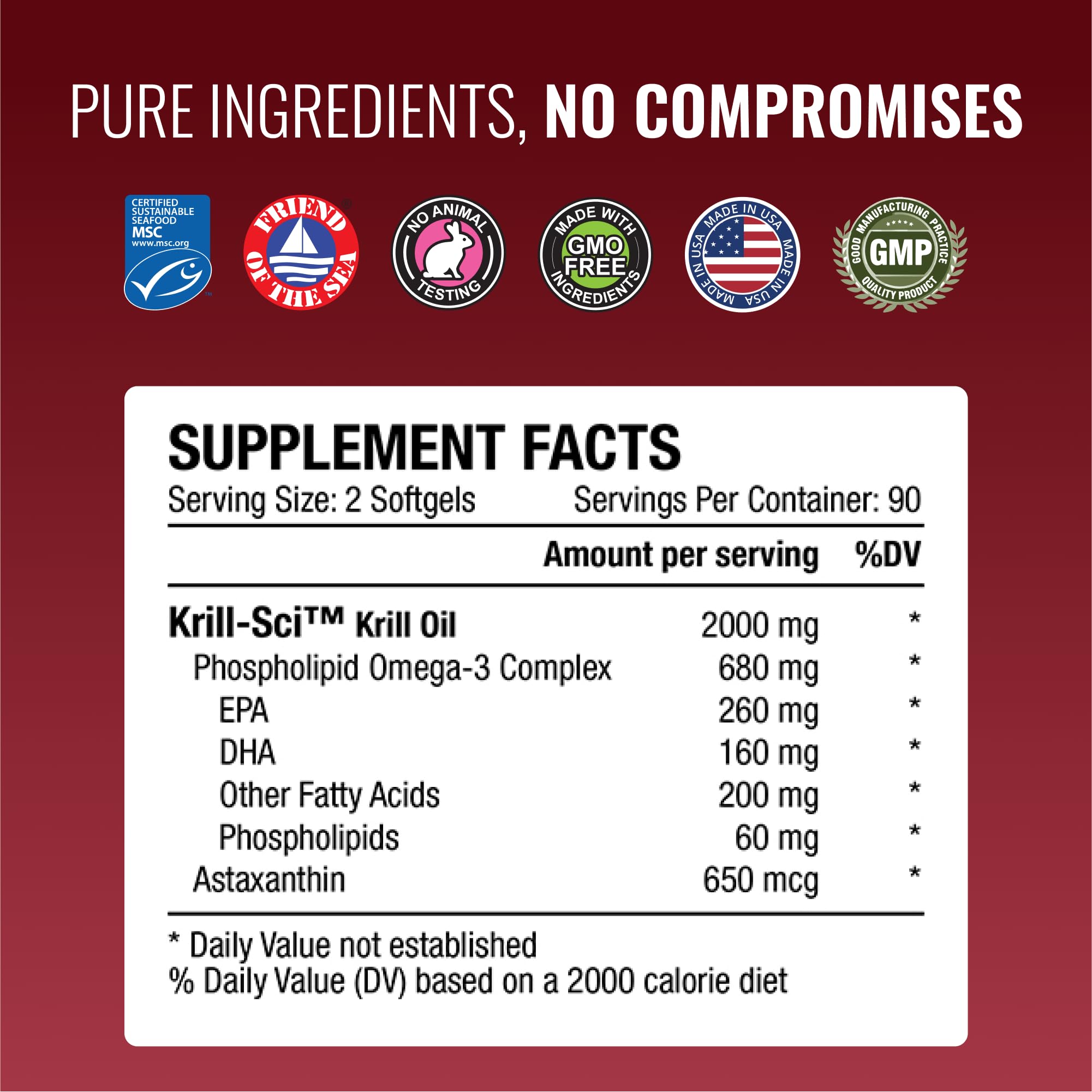 Approved Science Krill Oil 2000mg - Antarctic Krill Oil Supplement with 650mcg Astaxanthin, 260mg EPA & 160mg DHA - 180 Softgels for Heart, Brain & Joint Health - Supports Cognitive Function & Cardiovascular Wellness
