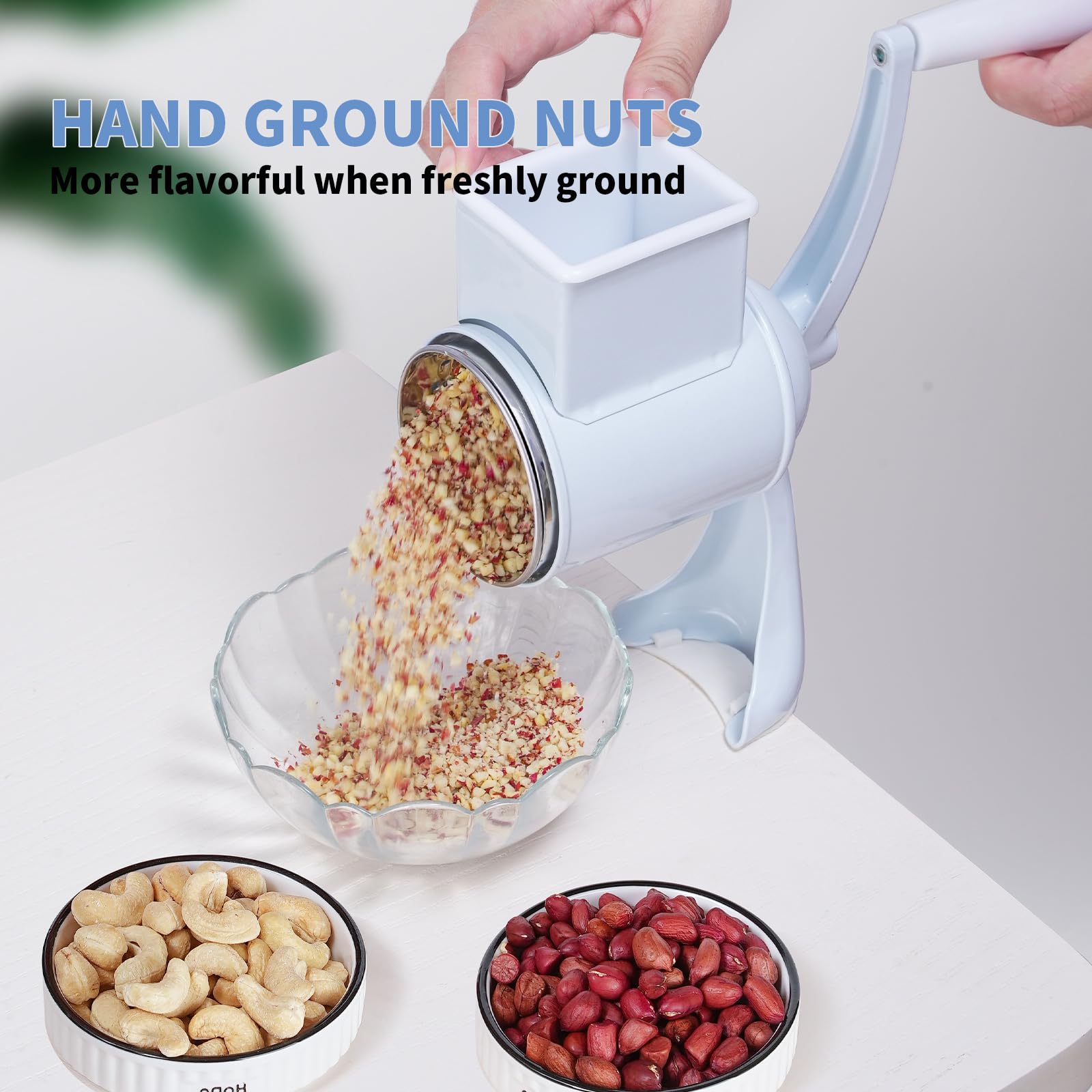 Premium Manual Nut Chopper Grinder - Heavy Duty Dried Fruit Crusher & Peanut Masher for Walnuts, Pecans, Almonds (160 Double Blade, White) - Perfect for Baking, Cooking, and Healthy Snack Preparation