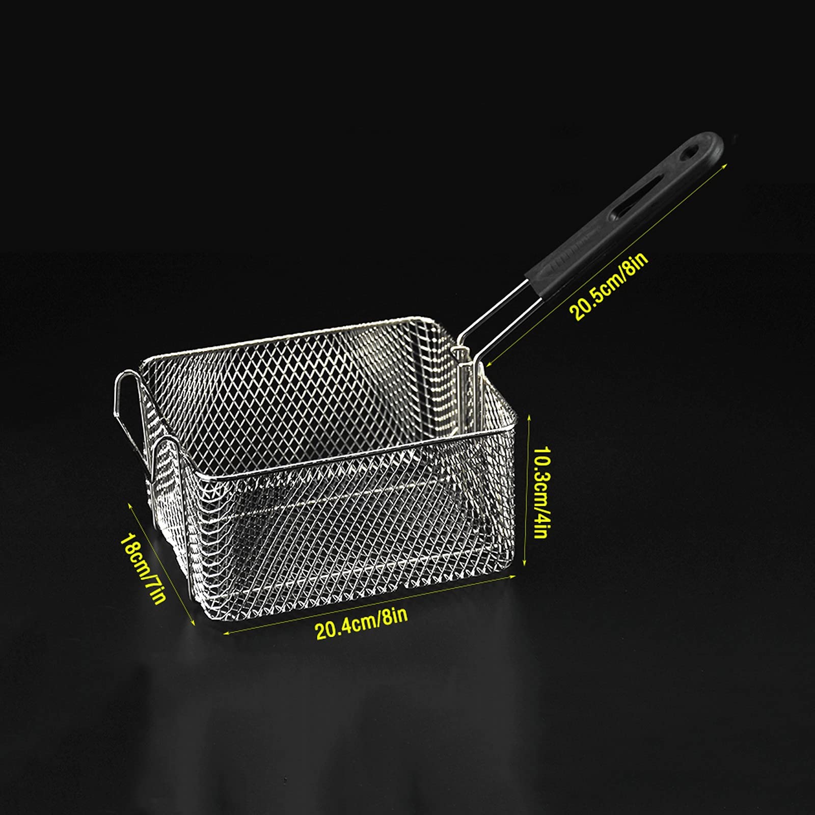 Commercial Electric French Fry Basket - Stainless Steel Square Fryer Basket with Black Handle for Restaurant & Home Kitchen - Perfect for Frying Chips, Onion Rings & Chicken Wings