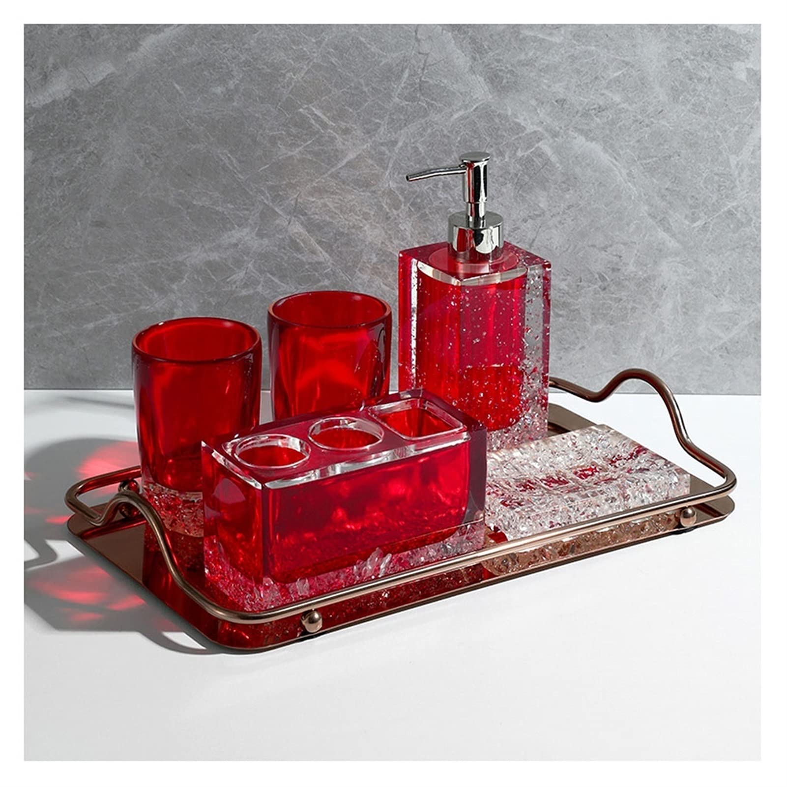 6-Piece Bathroom Accessory Set - Resin Soap Dispenser, Toothbrush Holder, Mouthwash Cup, Soap Dish & Stainless Steel Tray for Hotel & Home Use | Countertop Organizer (Silver) - Perfect for Guest Bathrooms, Vanity Organization & Spa-Style Luxury