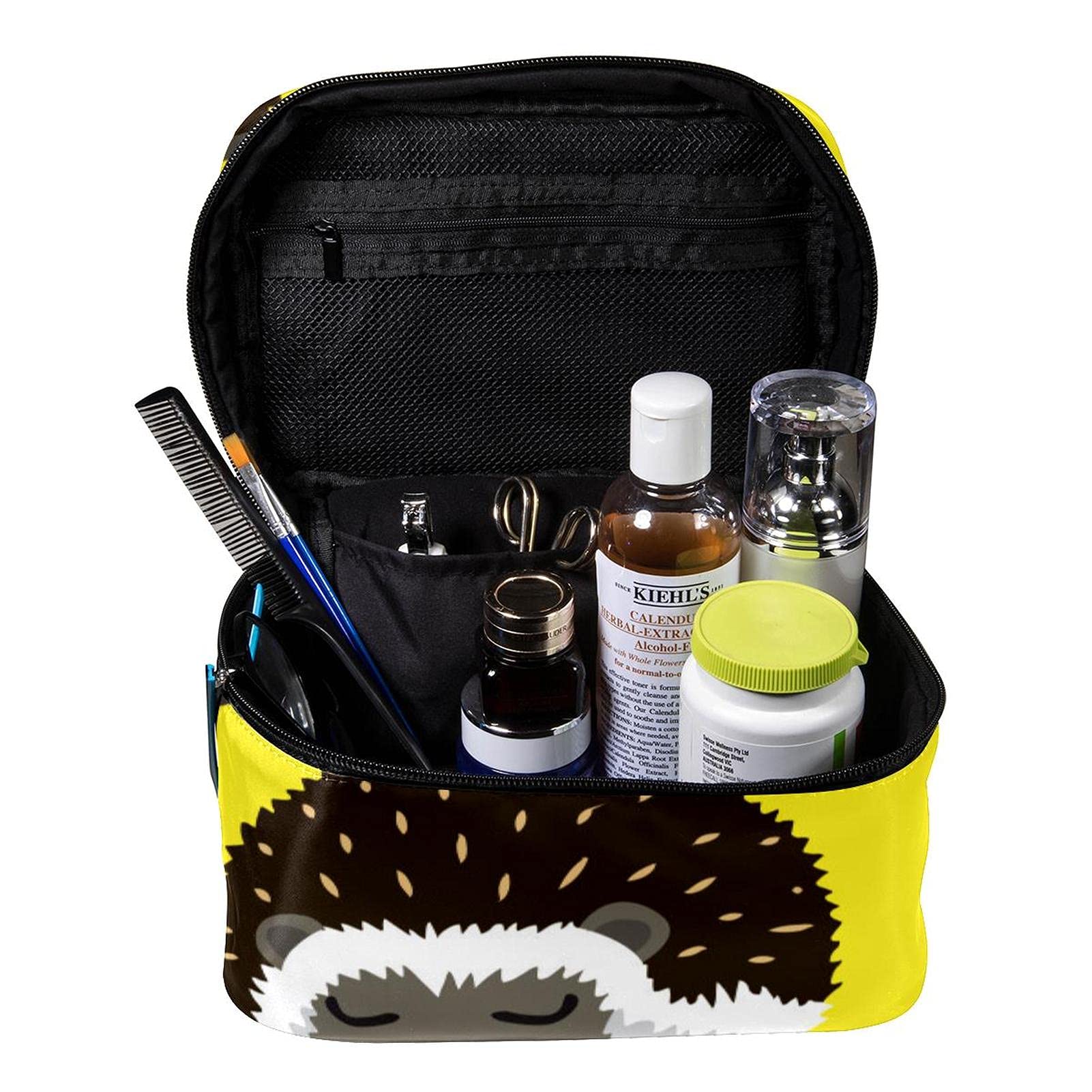Cute Hedgehog Yellow Pattern Travel Makeup Bag - Large Cosmetic Organizer with Zipper for Women & Girls - Perfect for Travel, Gym, and Daily Essentials Storage