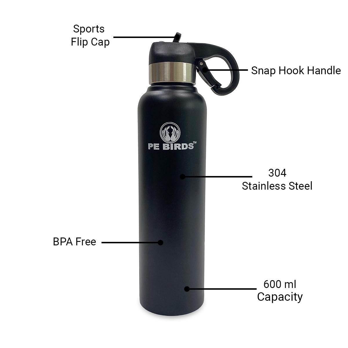 PEBIRDS BPA-Free PEPPY 600ml Stainless Steel Water Bottle with Leak-Proof Lid - Insulated Thermos for Hot & Cold Drinks - Perfect for School, Gym, Hiking & Outdoor Activities (Yellow)