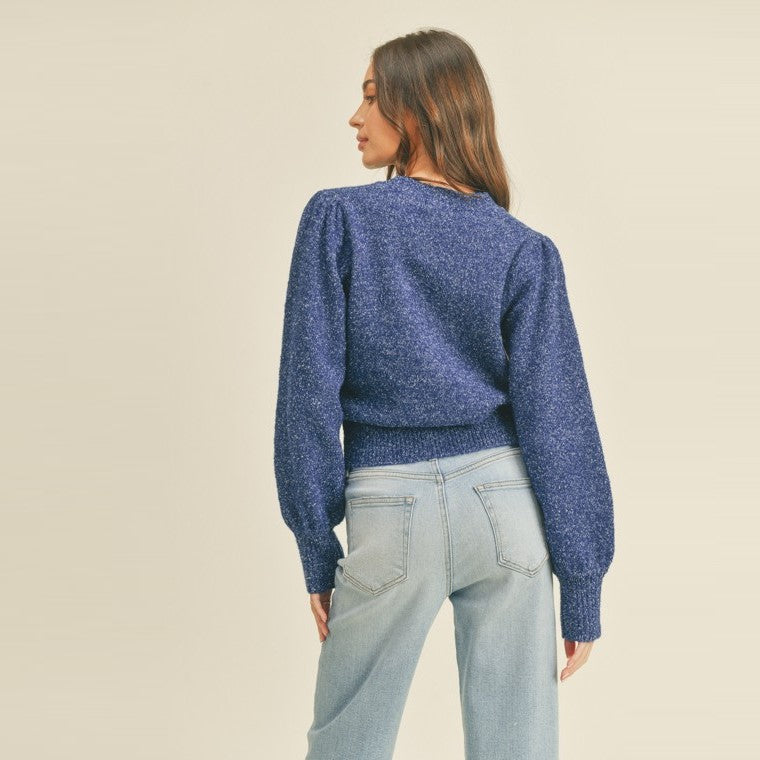Stylish Balloon Sleeve Sweater in Smokey Royal - Cozy Oversized Knit Pullover for Women | Perfect for Fall Layering, Office Wear & Casual Outfits
