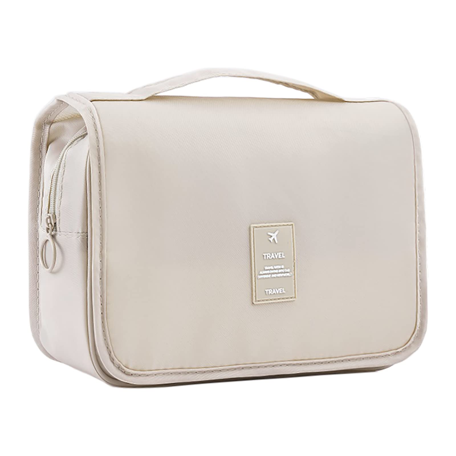 IMCUZUR Waterproof Hanging Travel Toiletry Bag for Women - Portable Cosmetic Organizer with Multiple Pockets for Makeup, Skincare & Toiletries (Beige) | Perfect for Vacation, Business Trips & Camping