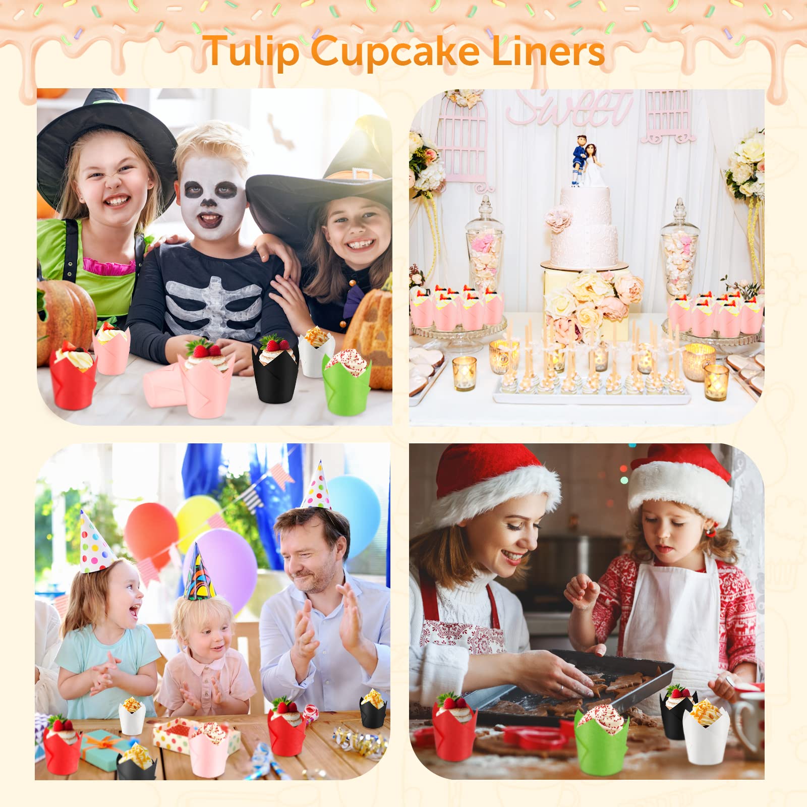 100 Count Pink Tulip Baking Cups - Standard Greaseproof Cupcake & Muffin Liners for Baking - Perfect for Weddings, Birthdays, Christmas, Baby Showers & All Celebrations - Ideal for Home Baking, Party Decorations & Holiday Treats