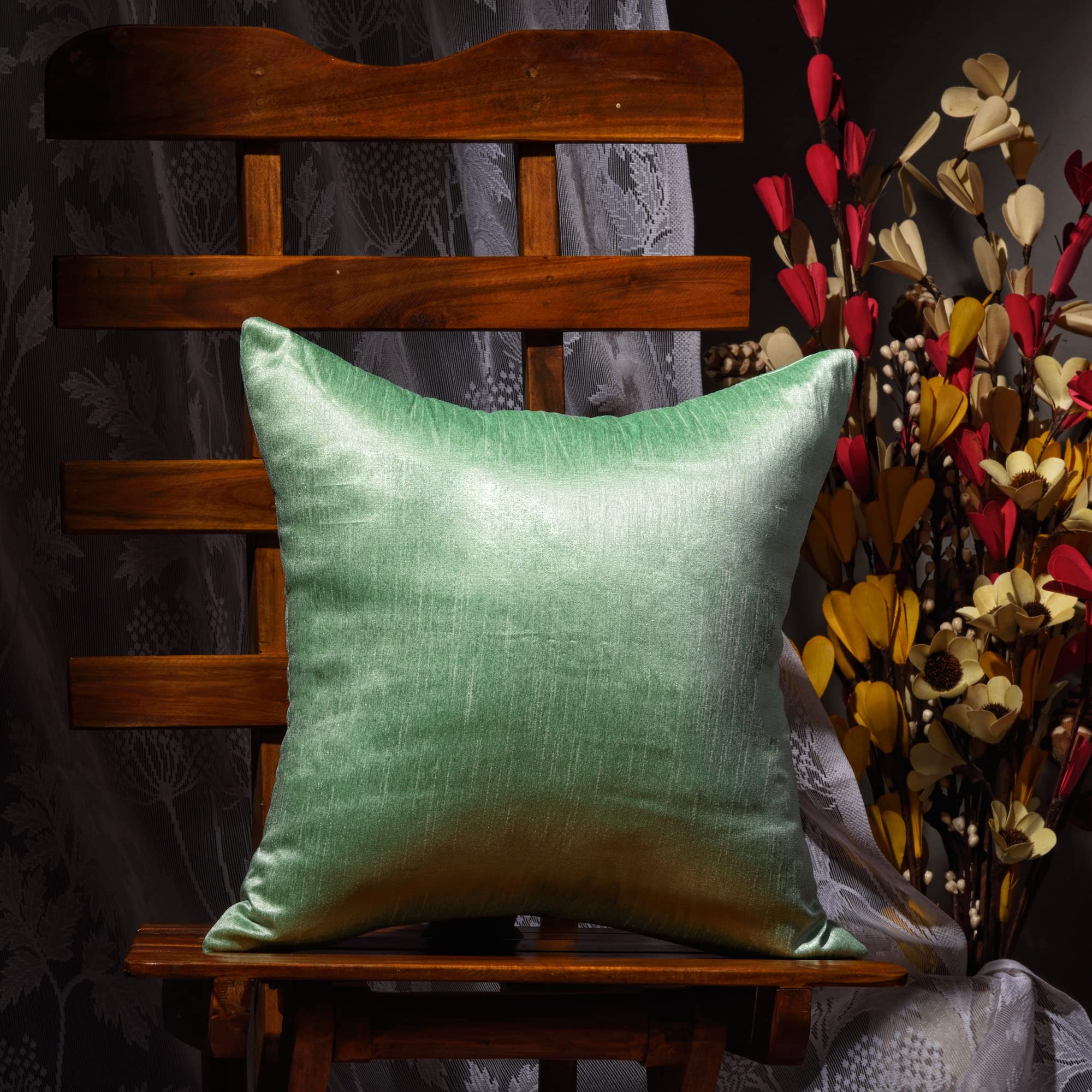 Boho Decorative Throw Pillow Set of 2 - 12x12 Silk Solid Pillow Covers for Couch, Sofa & Bed - Farmhouse & Boho Living Room Decor in Pistachio Green - Perfect for Home Styling, Cozy Reading Nooks & Guest Room Accents