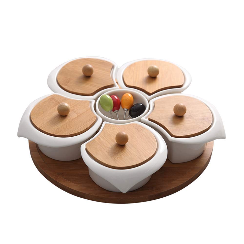 XLAHD Ceramic Snack Tray - Candy & Fruit Serving Dish with Storage, Home Farm Cup Saucer - Perfect for Living Room, Coffee Table, and Kitchen Countertop Organization