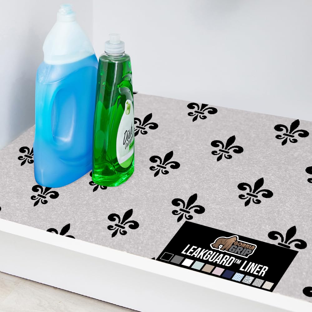 GORILLA GRIP LeakGuard Non-Adhesive Under Sink Mat - Waterproof Quick Dry Shelf Liner for Kitchen & Bathroom Cabinets - Durable Absorbent Felt Mats (24x24 Inches, White/Black) - Perfect for Protecting Countertops, Dressers & Storage Areas from Water Damage