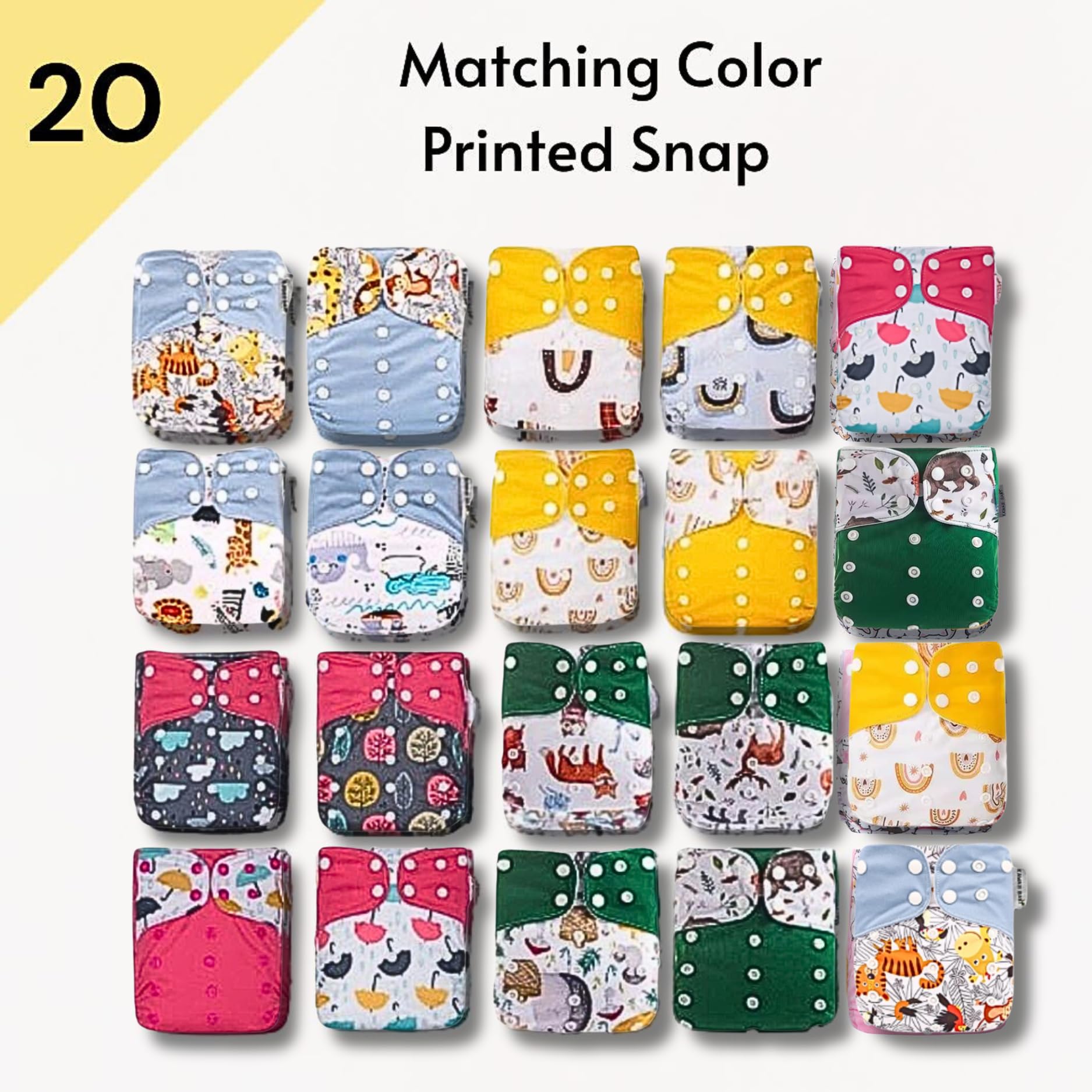 KaWaii Baby Reusable Unisex Cloth Diaper Shells - Adjustable Washable Leak-Proof Pocket Diapers (20-Pack) | Eco-Friendly Baby Nappies for Daycare, Travel & Overnight Use