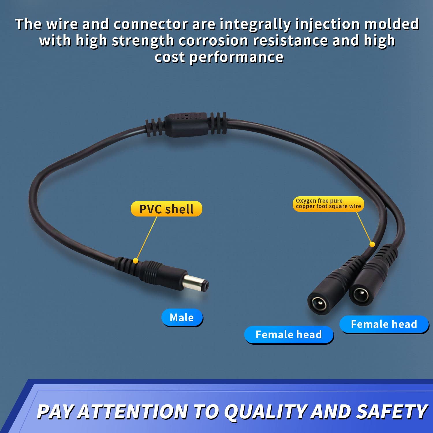 2.1mm DC Power Splitter Cable 5-Pack - 5.5mm x 2.1mm Male to Dual Female Y Adapter Extension Cord for CCTV Cameras, LED Strips, Security Systems & Home Electronics