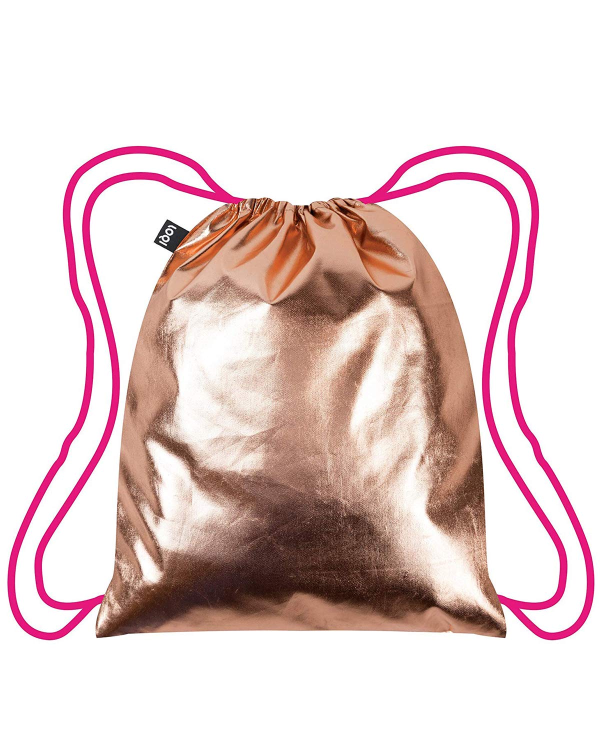 LOQI METALLIC Rose Gold/Pink Backpack - Stylish Water-Resistant Travel Bag for Women, School, Work & Gym | Lightweight Foldable Daypack for Commuting & Outdoor Activities