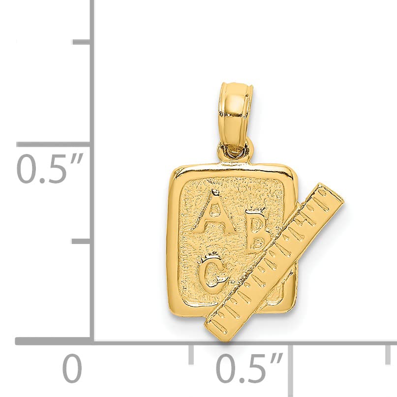14K Yellow Gold School Book and Ruler Charm Pendant - 8.1mm for Jewelry Making, Gifts & Graduation Keepsakes