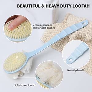 DIYASHI® 2-in-1 Back Bath Brush with Bristles & Loofah Scrubber - Long Curved Handle for Exfoliating & Massage - Multi Color - Perfect for Shower, Spa & Deep Cleaning