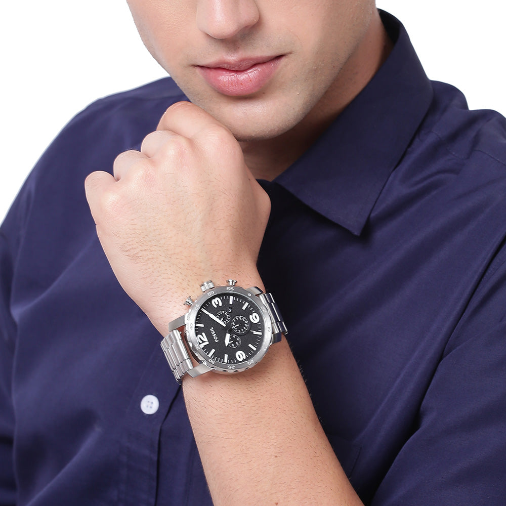 Fossil Nate JR1353 Multi-Function Stainless Steel Watch for Men - Waterproof, Chronograph, Date Display - Perfect for Casual, Business & Outdoor Activities
